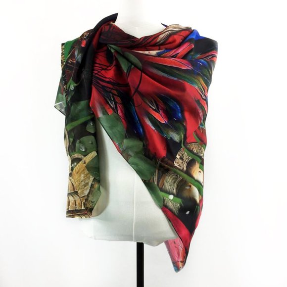 Scarlet McCaw Tropical Wings Chiffon Oversized Square Scarf Shawl - Picture 5 of 16